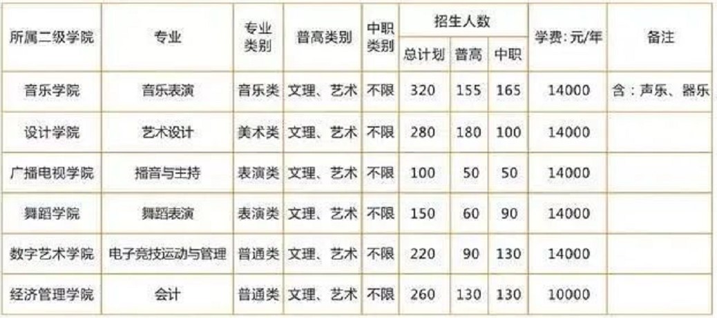 2020年四川文化藝術學院單獨招生專業(yè)及計劃