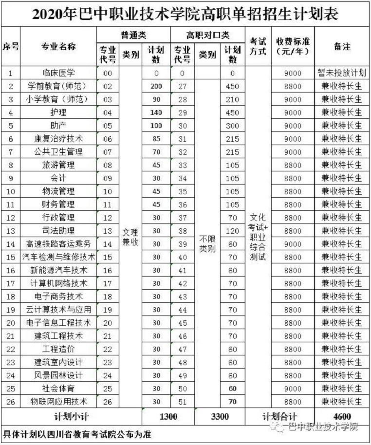 巴中職業(yè)技術(shù)學(xué)院?jiǎn)握杏?jì)劃