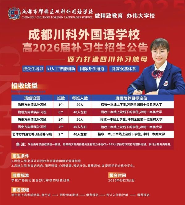 成都市郫都區(qū)川科外國語學(xué)校復(fù)讀班招生簡章